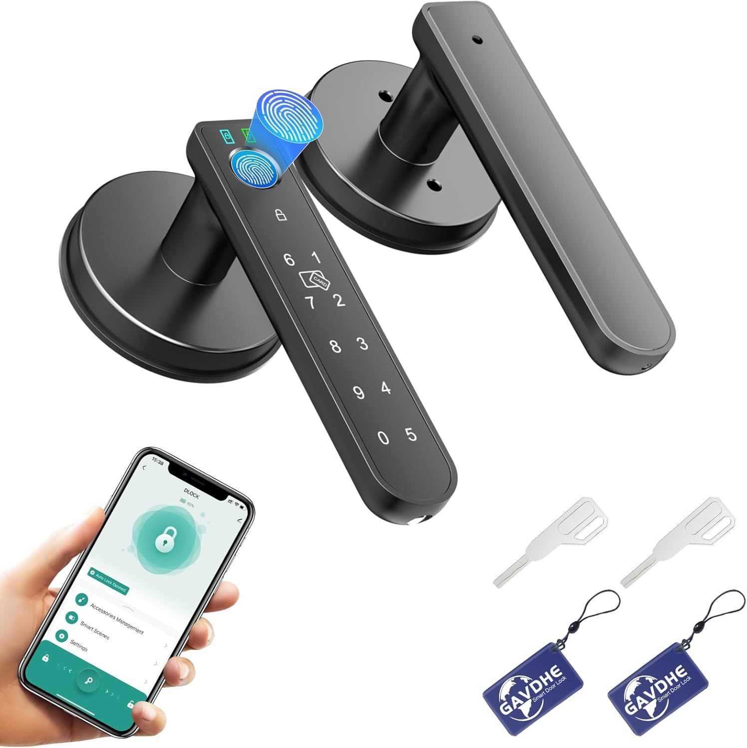 Smart Fingerprint Door Knob with Keyless Entry Biometric Door Lock with Keypad App Control Easy Installation (Black).