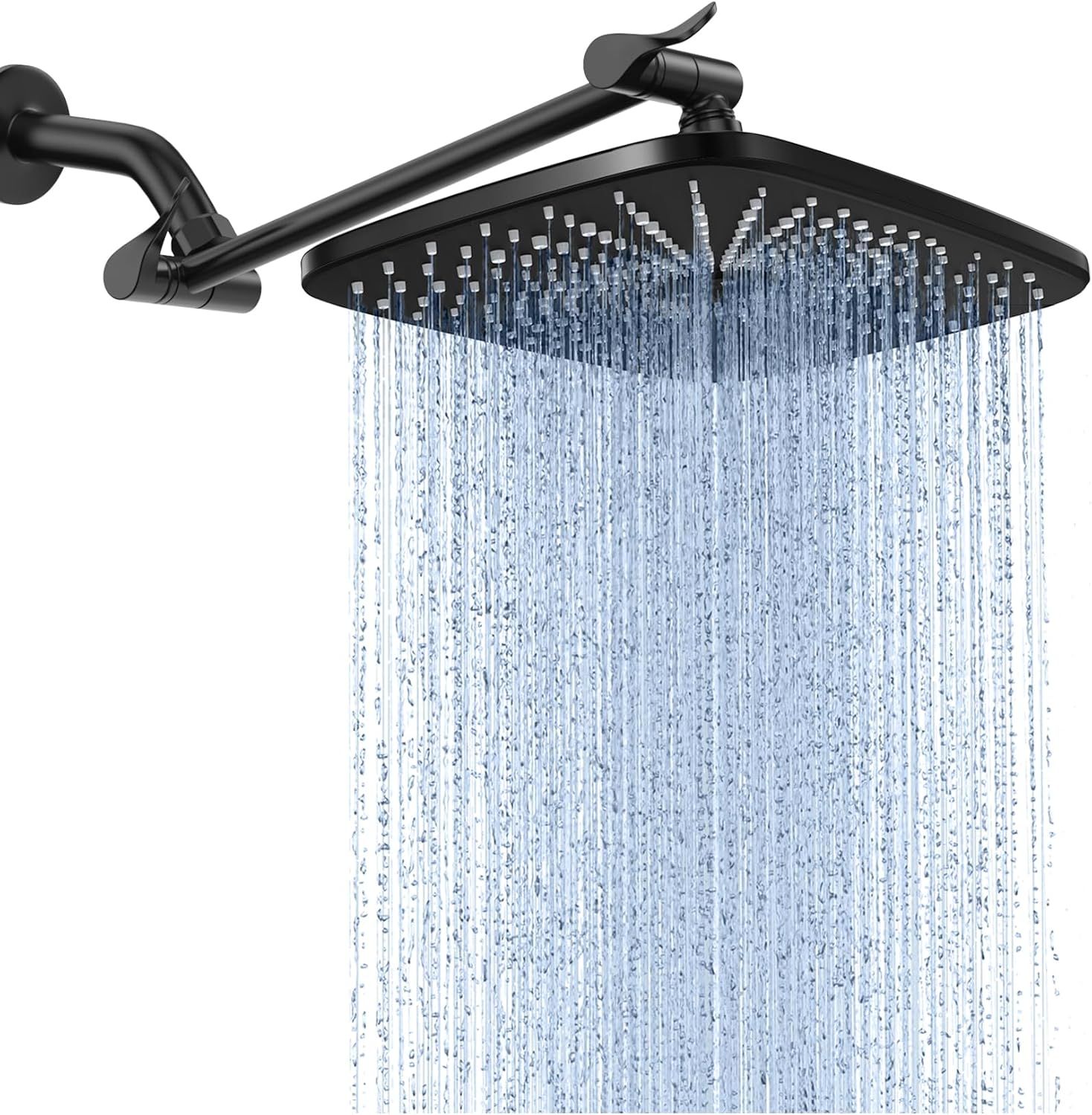 Shower Head,11.8 Inch Large, Adjustable Stainless Steel Extension Arm, Detachable High Flow Rain Fall Showerheads (Matte Black)