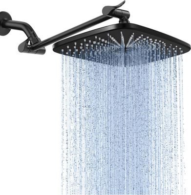 Shower Head,11.8 Inch Large, Adjustable Stainless Steel Extension Arm, Detachable High Flow Rain Fall Showerheads (Matte Black)