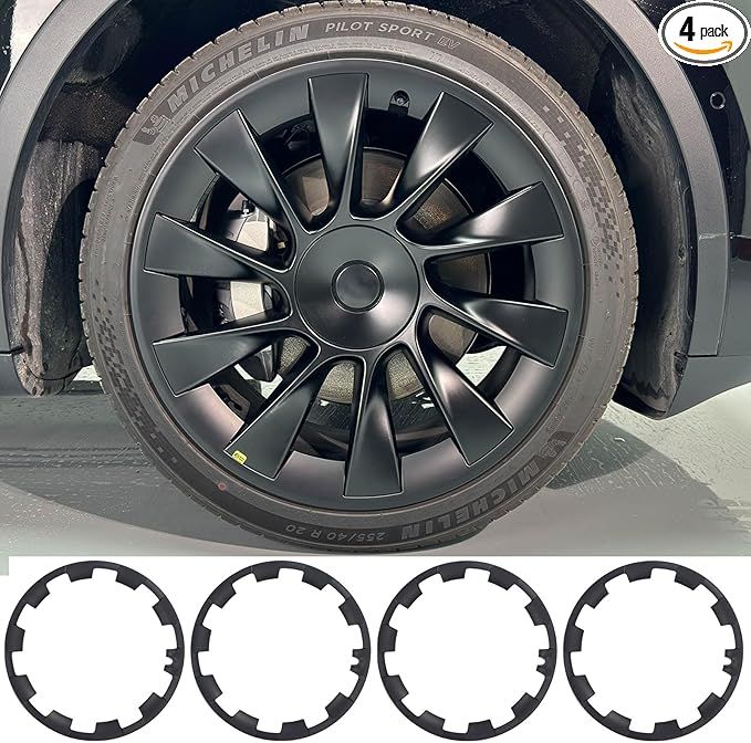 For Tesla Model Y 20 Inch Wheel Rim Protector Hubcaps Induction Wheels Rim Cover Tire Trim Rings Matte Black 4Pcs Model Y Accessories.