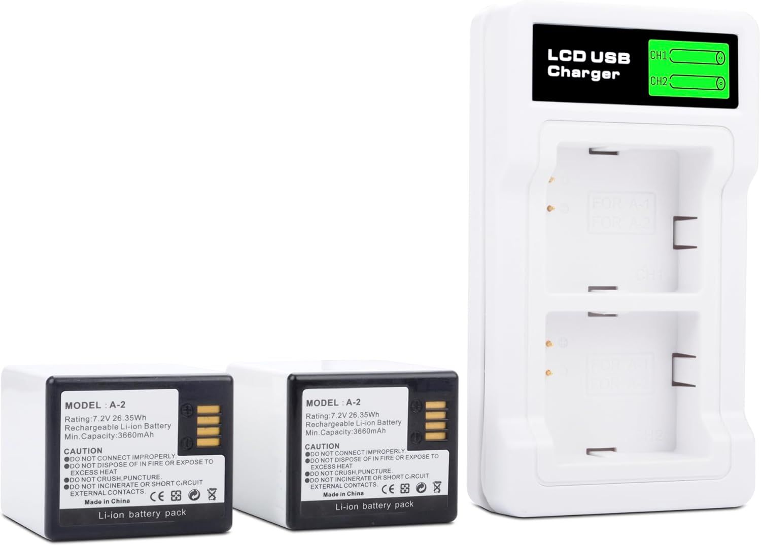 ​​​2 Pack A-2 3660mah Battery Compatible For Arlo Security Camera with Dual LCD Charger Station and USB C Cable.