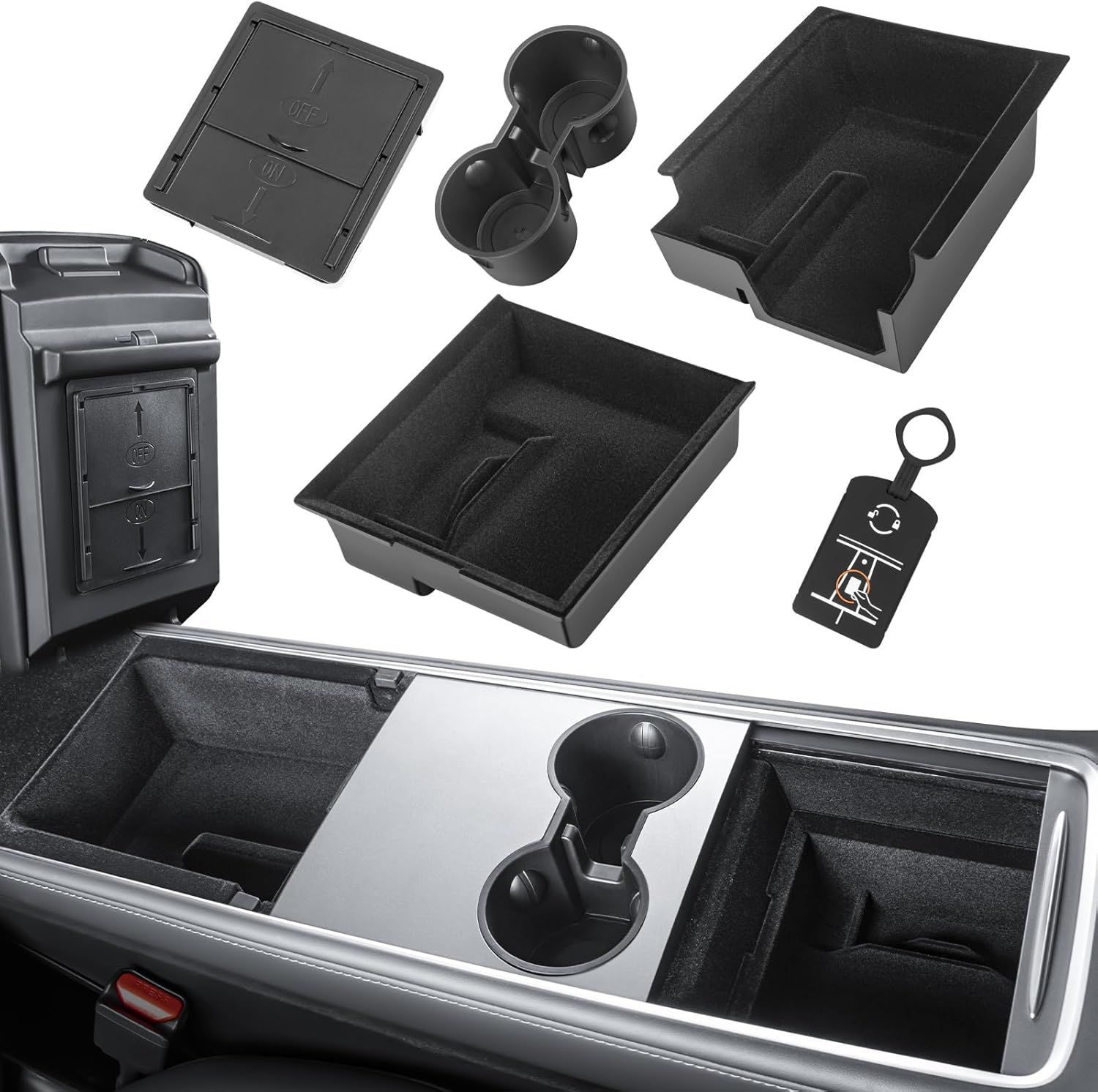 2021-2025 Tesla Model Y &amp; 2021-2023 Model 3 5PCS  Flocked Center Console Organizer Tray