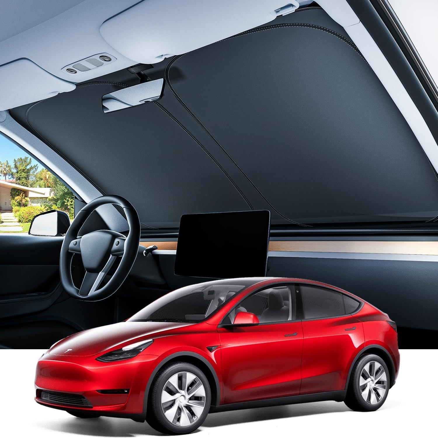 2025 Tesla Model 3 Highland &amp; 2016-2025 Model 3 Sunshade Windshield, 99% Sun Protection Foldable and Easy-Use with Storage Bag