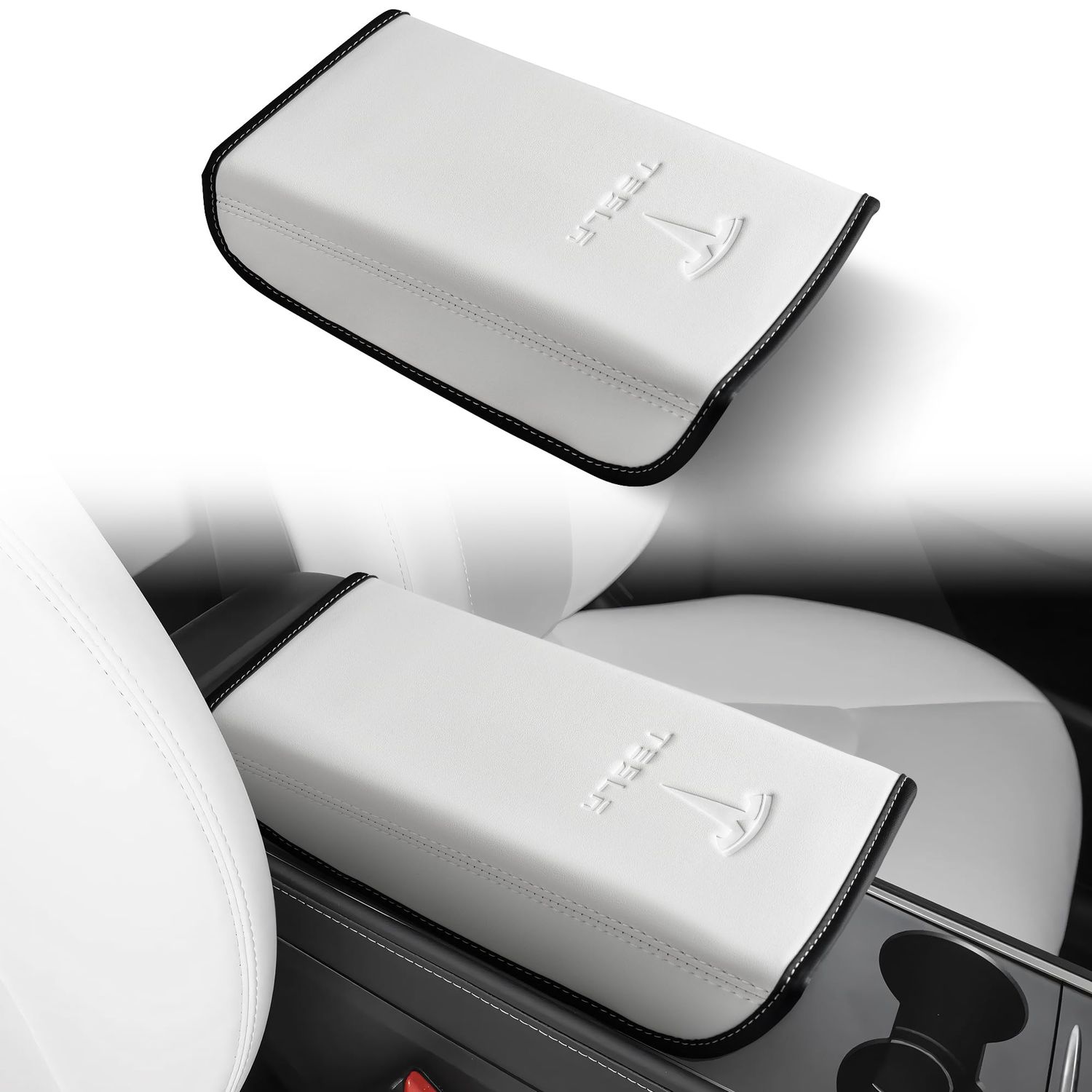 Tinlucys Armrest Cover Designed for Tesla Model 3Y 2017-2023 2024,Leather Center Console Cover for Tesla Model 3Y Interior Accessories White