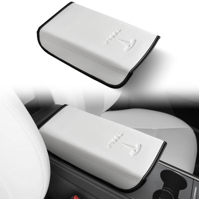Tinlucys Armrest Cover Designed for Tesla Model 3Y 2017-2023 2024,Leather Center Console Cover for Tesla Model 3Y Interior Accessories White