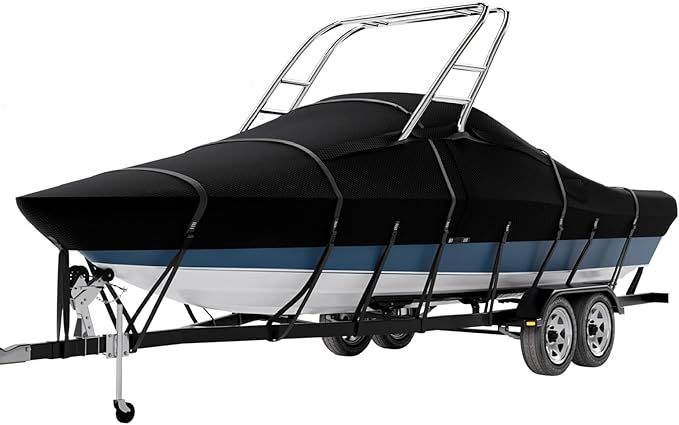 900D Solution Dyed Waterproof Ski &amp; Wakeboard Tower Boat Cover with Fully Windproof Straps and Storage Bag Fit 20&#39;- 22&#39;L Beam Width to 106&quot; W.