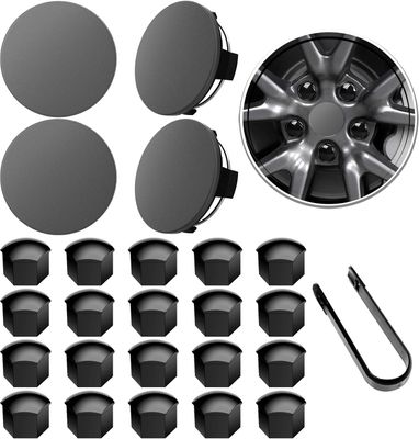 Tesla Model Y Model 3 19&quot; &amp; Model S 20&quot; Wheel Hub Caps Center Cover with 4 Hub Center Cap + 20 Lug Nut Cover + 1 Pack Wrench No Logo (Dark Grey)