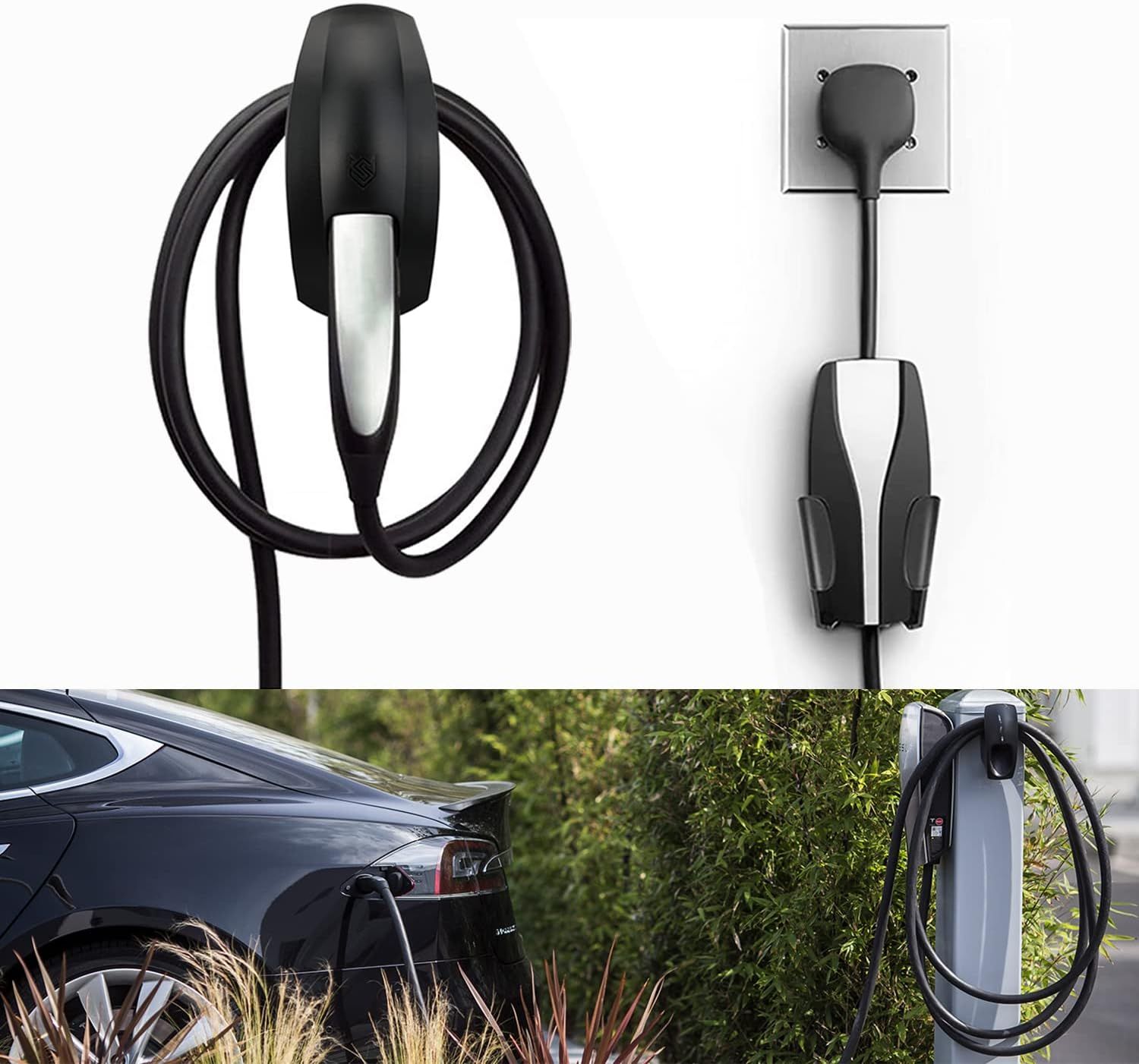 Charging Cable Holder with Chassis Bracket Compatible with Tesla Model 3 Model Y Model X Model S Charger Cable Organizer Car Wall Connector, (Black)