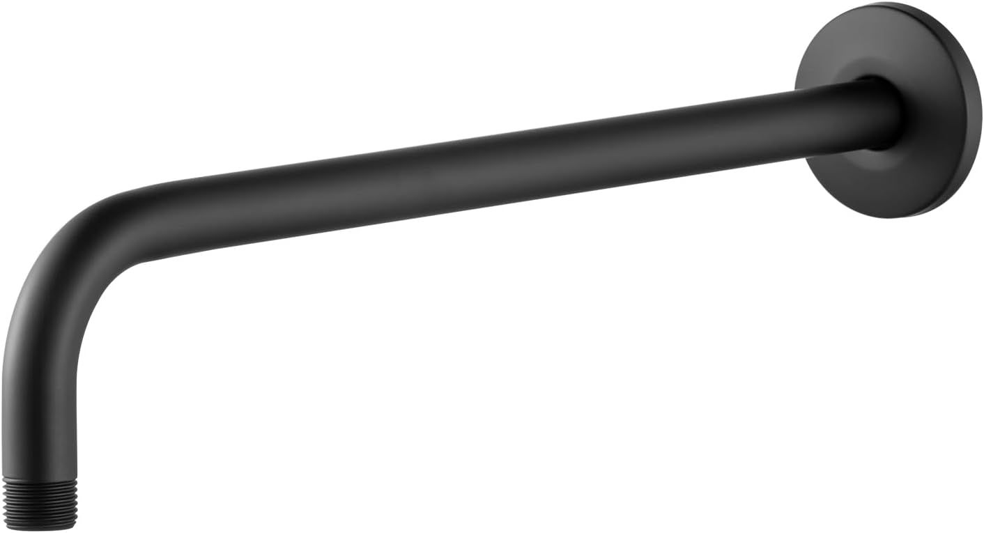 Shower Arm with Flange, 12 Inches Wall Mount Replacement Angle Shower Head Arm Wall-Mounted For Fixed Shower Head (Matte Black)