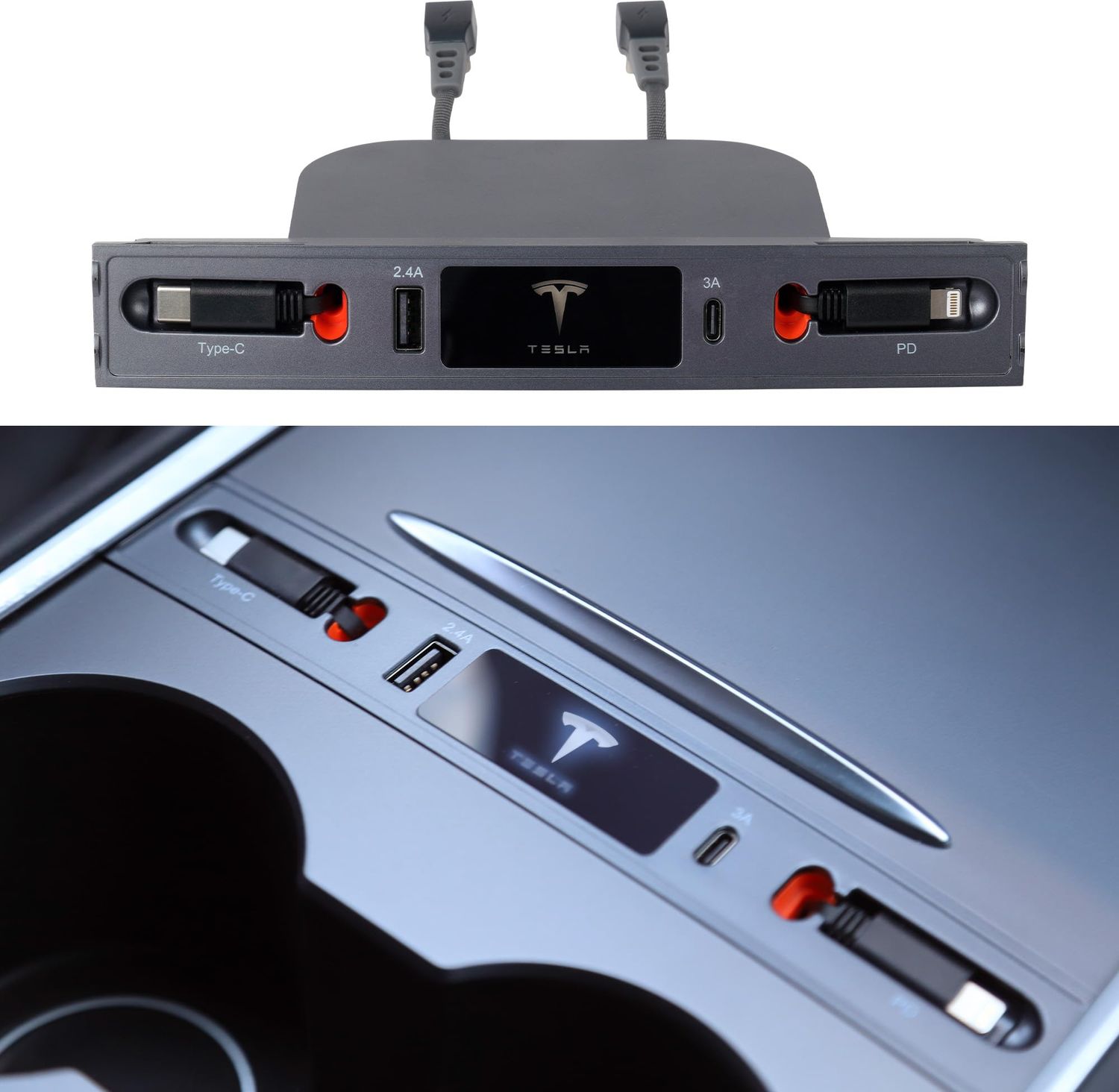 Yrthe Voitom Fast Charge Adapter for Tesla, Tesla USB Hub Fit Center Console Adapter of 2021-2023 Model 3 and 2021-2024 Model Y(Not Fit Model 3 2024)