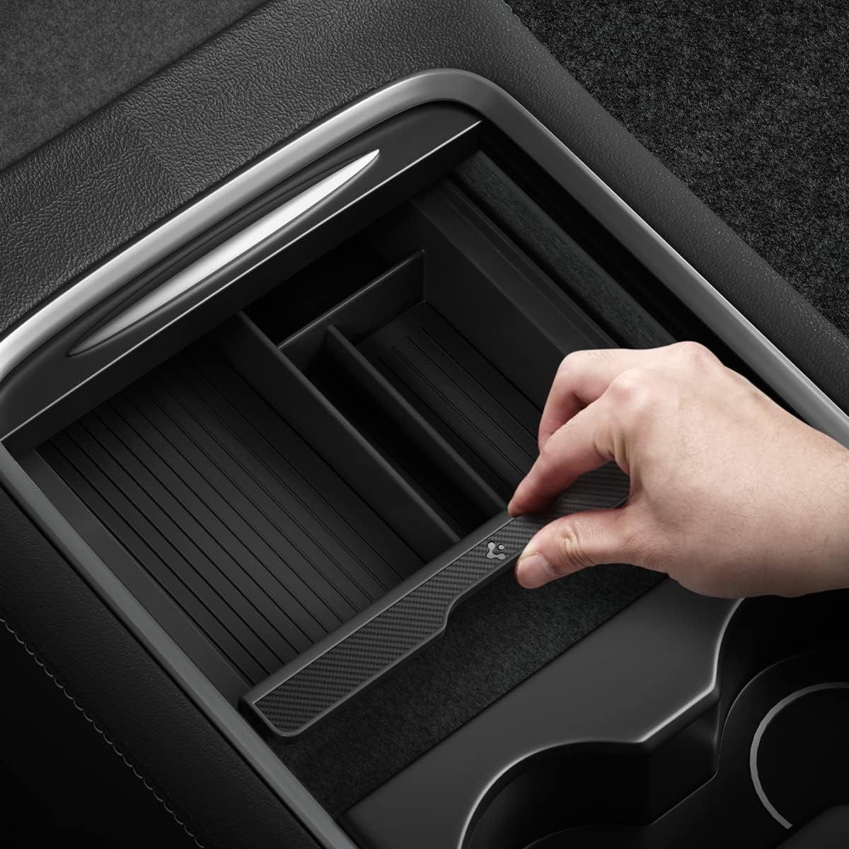 2023-2025 Tesla Model 3 &amp; 2023-2025 Tesla Model Y Center Console Organizer Tray with Smooth Slide Technology (Carbon Edition)