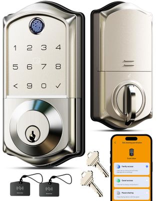 7 in 1 Keyless Entry Lock – Fingerprint, Touchscreen Keypad, Smart App Control, Satin Nickel