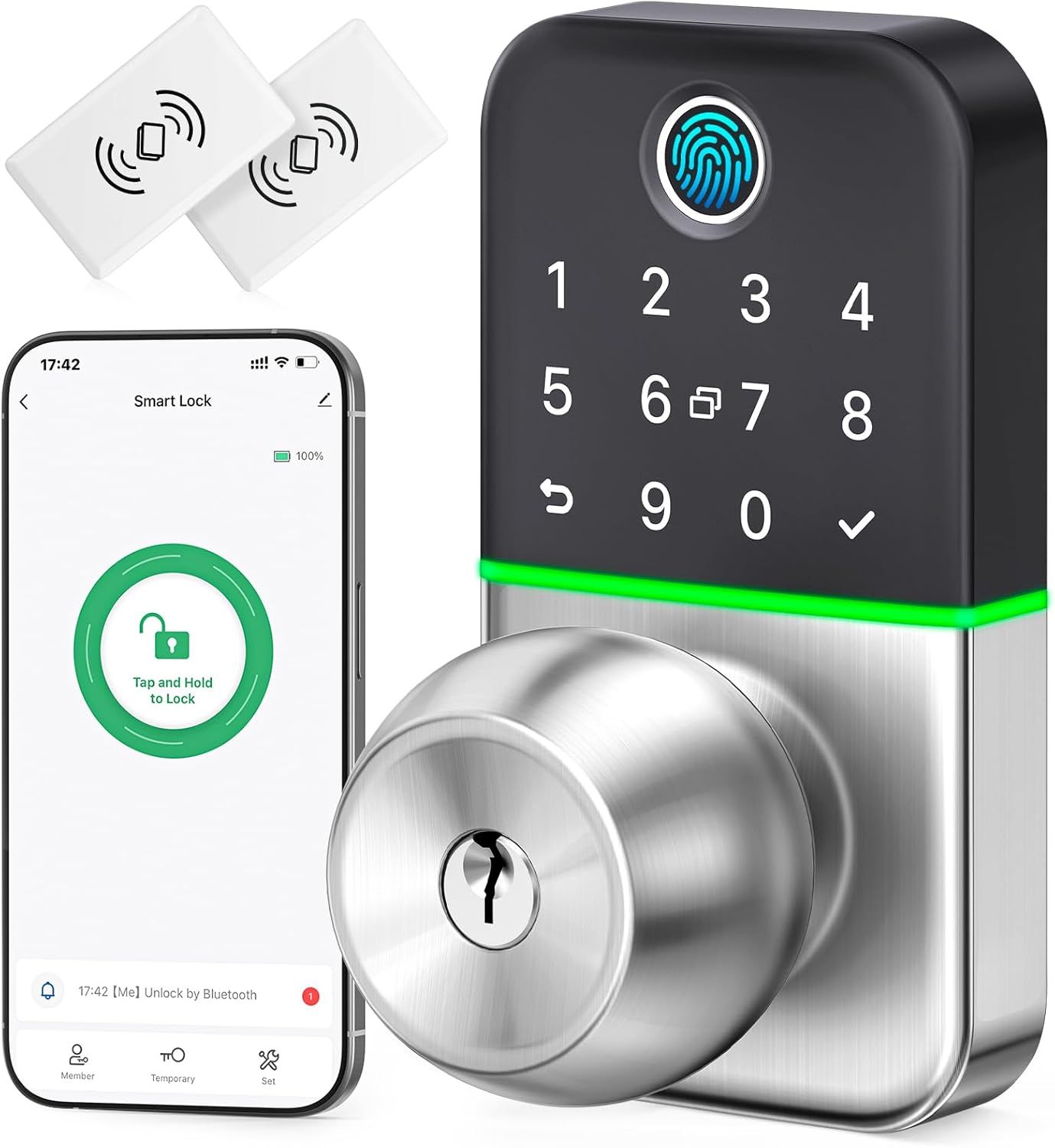 Keypad Smart Door Lock with Knob &amp; Keyless Entry Fingerprint Lock  - Electronic Code Door Knob for Front Door