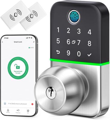 Keypad Smart Door Lock with Knob &amp; Keyless Entry Fingerprint Lock  - Electronic Code Door Knob for Front Door
