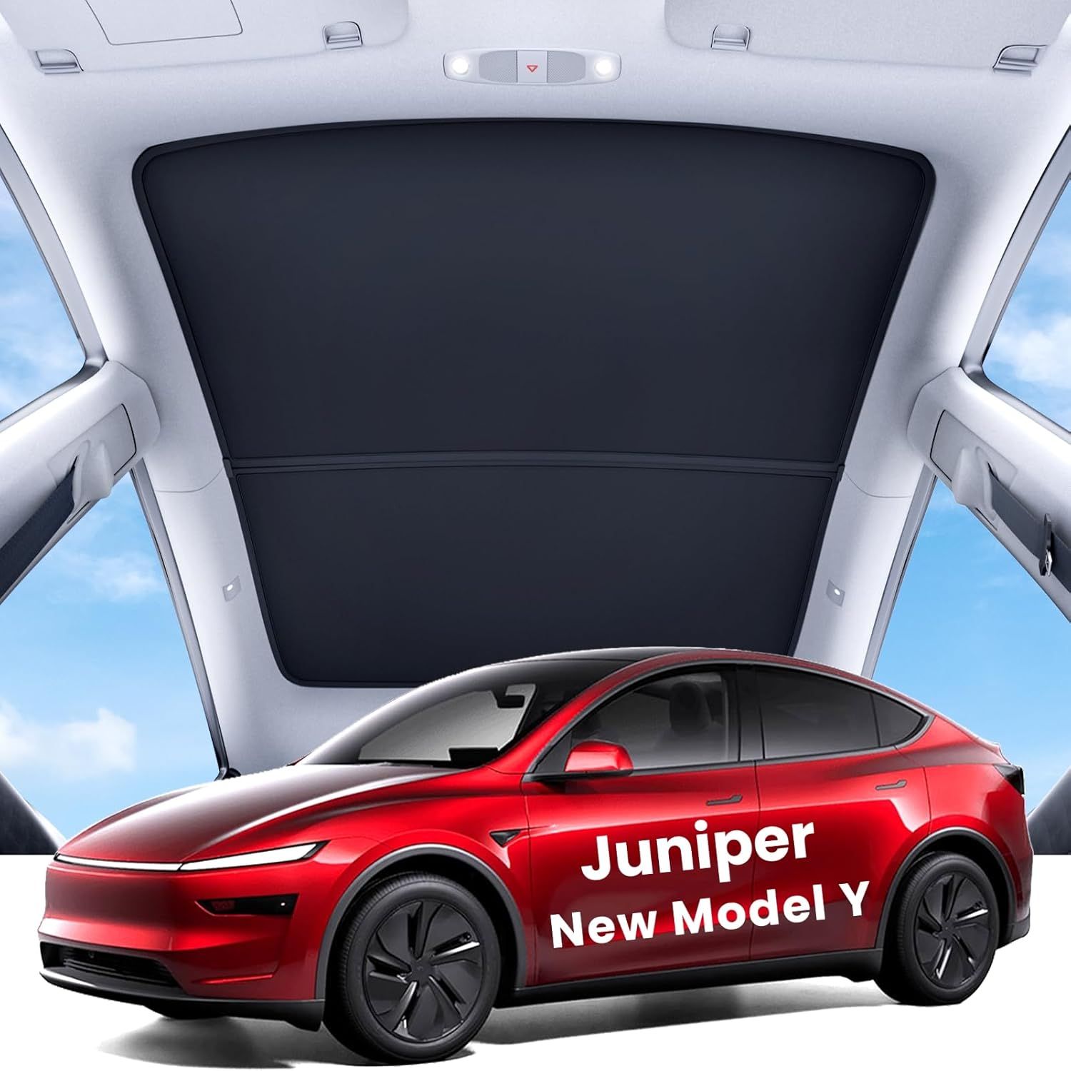 2026 Upgrade Tesla Model Y New (Juniper) Sunshade Roof, Heat Insulation Foldable Glass Sunroof Cover, 2PCS, Black