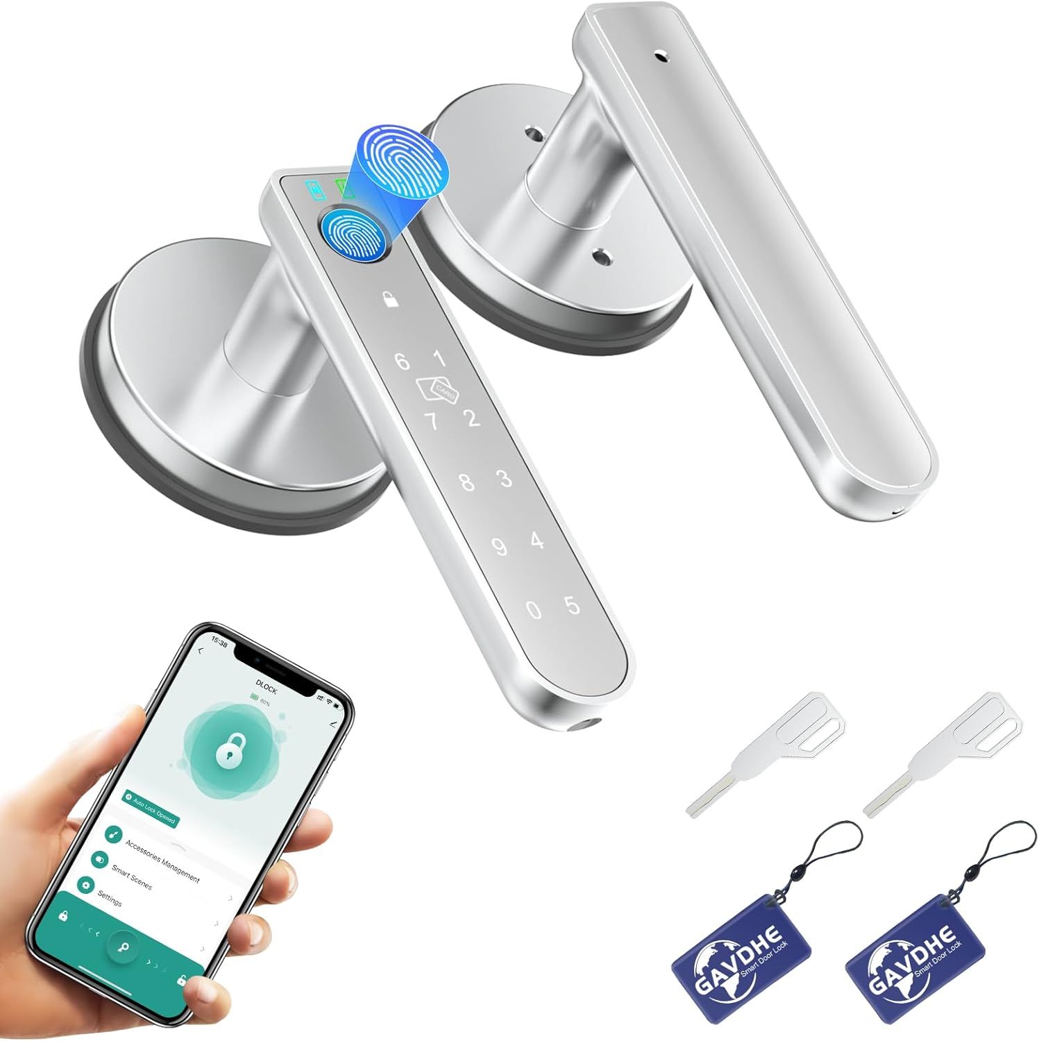 Smart Fingerprint Door Knob with Keyless Entry Biometric Door Lock with Keypad App Control Easy Installation (Silver).