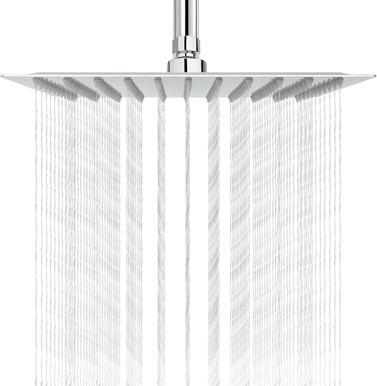 Rain Shower Head, High Flow Stainless Steel Square Rainfall Shower, High Pressure Design, Low Water Flow (10 Inch, Chrome Finish)