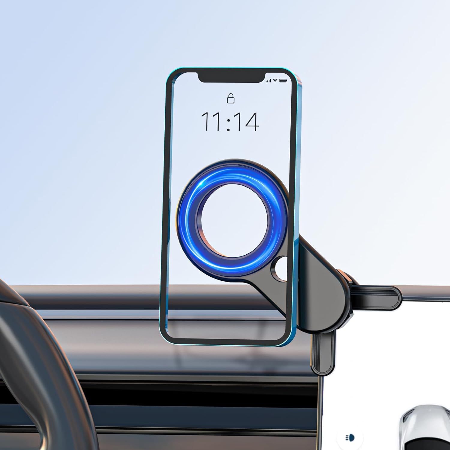 Tesla Phone Mount Strongest Magnetic Hold Adjustable 360° Phone Holder for All Tesla Model 3/Y, Compatible with iPhone 16/15/14/13/12 (Black)