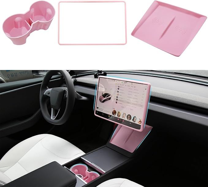 3PCS Center Console Accessories for Tesla New 2026 Model Y Juniper &amp; 2024 Model 3 Highland  (Pink Color)