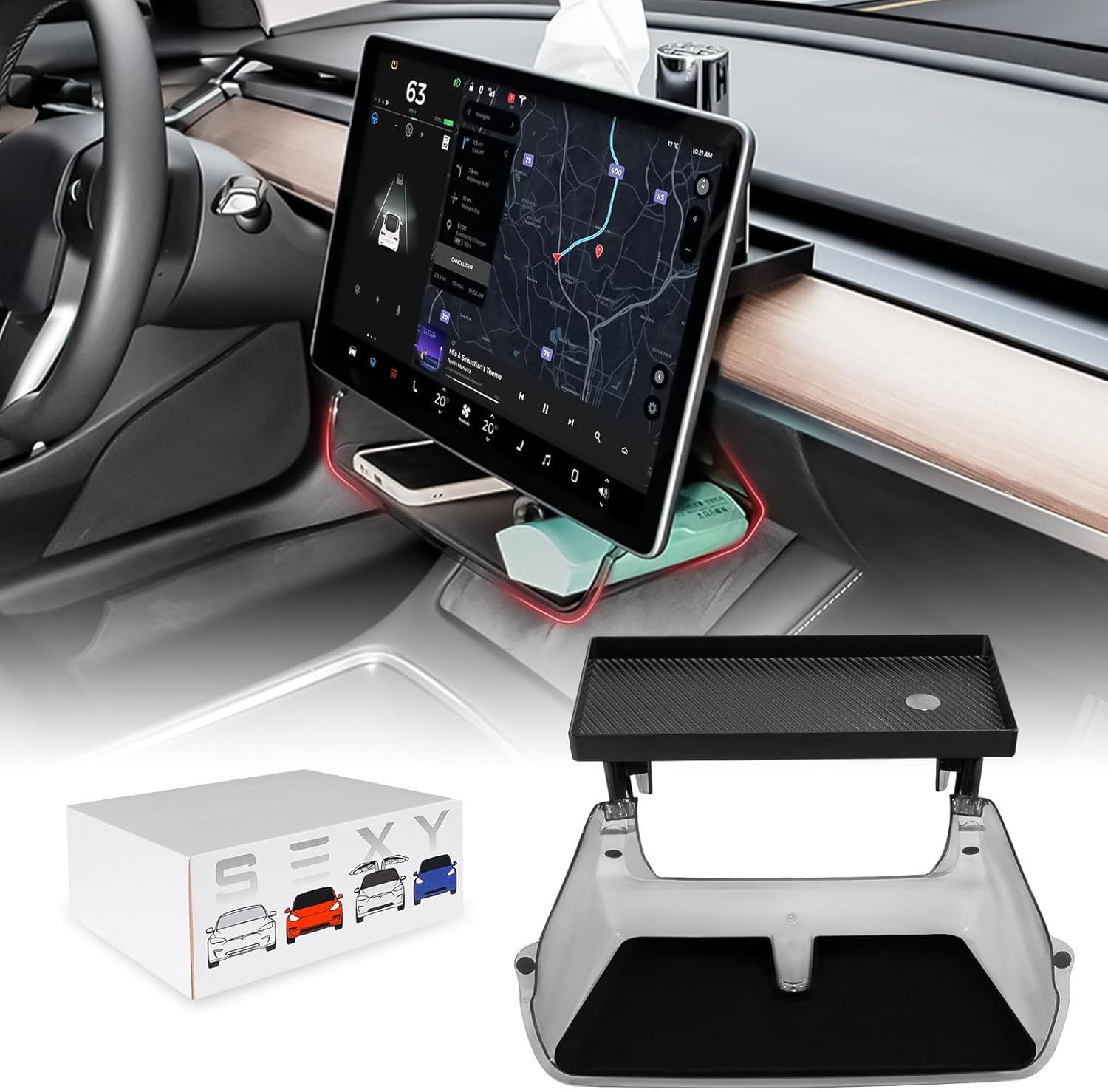 2020-2025 Tesla Model Y &amp; 2017-2023 Tesla Model 3 Under Screen Storage Organizer Model 3/Y Magnetic Center Console Organizer