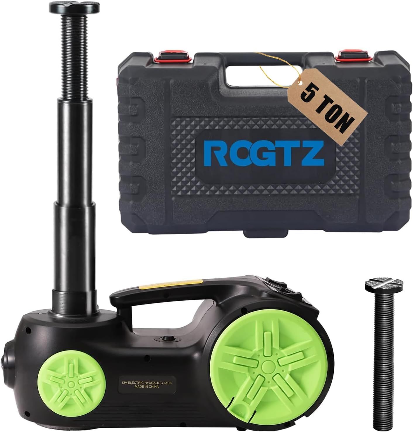 Electric Hydraulic Car Jack Kit 5 Ton 12V Portable Lift Range 20.9 Inch with Tire Inflator Pump