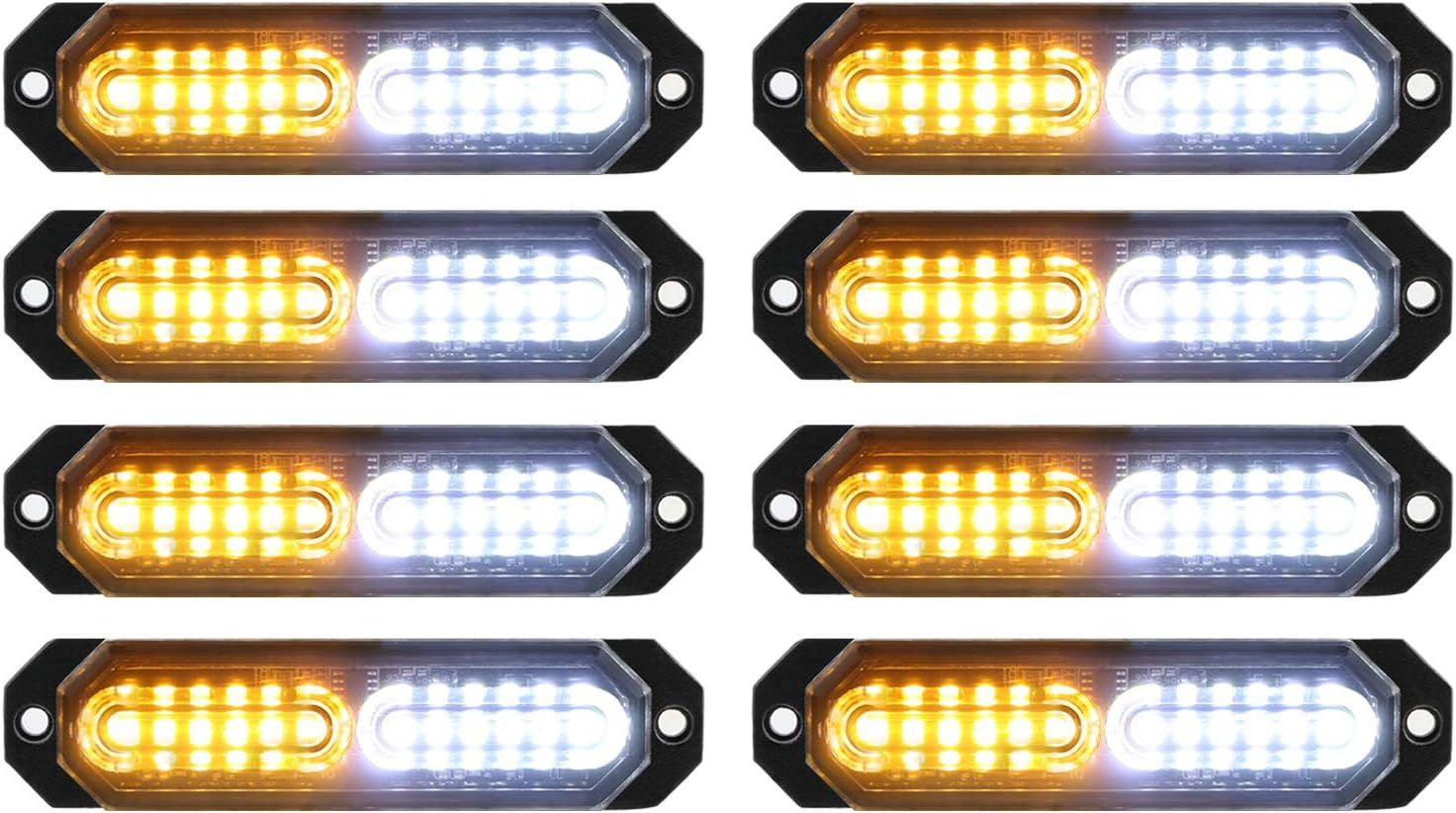8pcs Sync Feature Ultra Slim 12-LED Surface Mount Flashing Strobe Lights for Truck &amp; Car Vehicle.