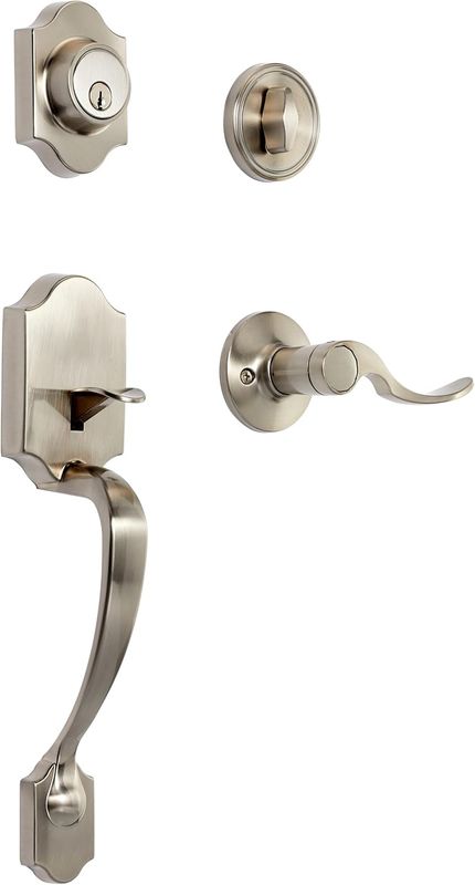Front Door Lock Set, Handleset with Shelby Lever, Level Door Handle, Exterior, Satin Nickel