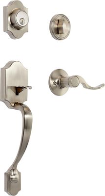 Front Door Lock Set, Handleset with Shelby Lever, Level Door Handle, Exterior, Satin Nickel