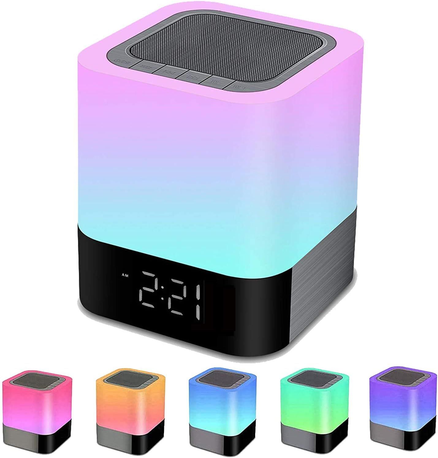 Night Lights Bluetooth Speaker, Alarm Clock Touch Sensor Dimmable Multi-Color Changing Bedside Lamp