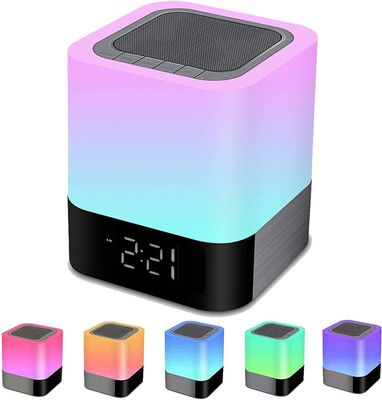 Night Lights Bluetooth Speaker, Alarm Clock Touch Sensor Dimmable Multi-Color Changing Bedside Lamp