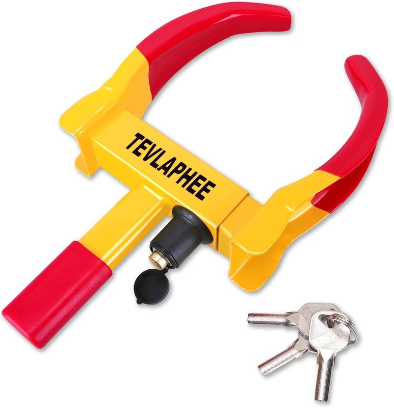 Universal Wheel Lock Heavy Duty Security Trailer Wheel Lock Anti Theft Wheel Locks (Red-Yellow)