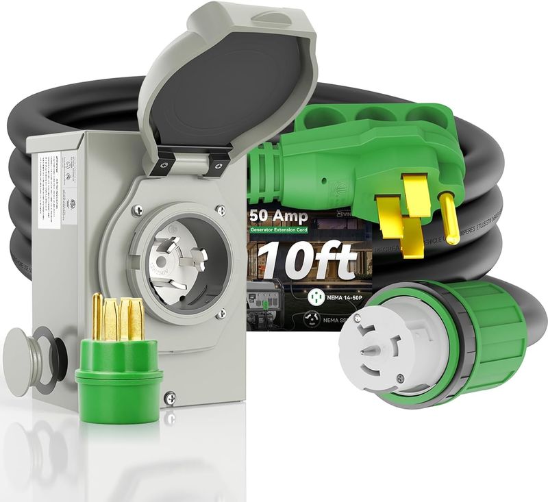 50 Amp Generator Cord 10FT and Power Inlet Box Waterproof Combo Kit, NEMA 14-50P to SS2-50R Generator Extension Cord