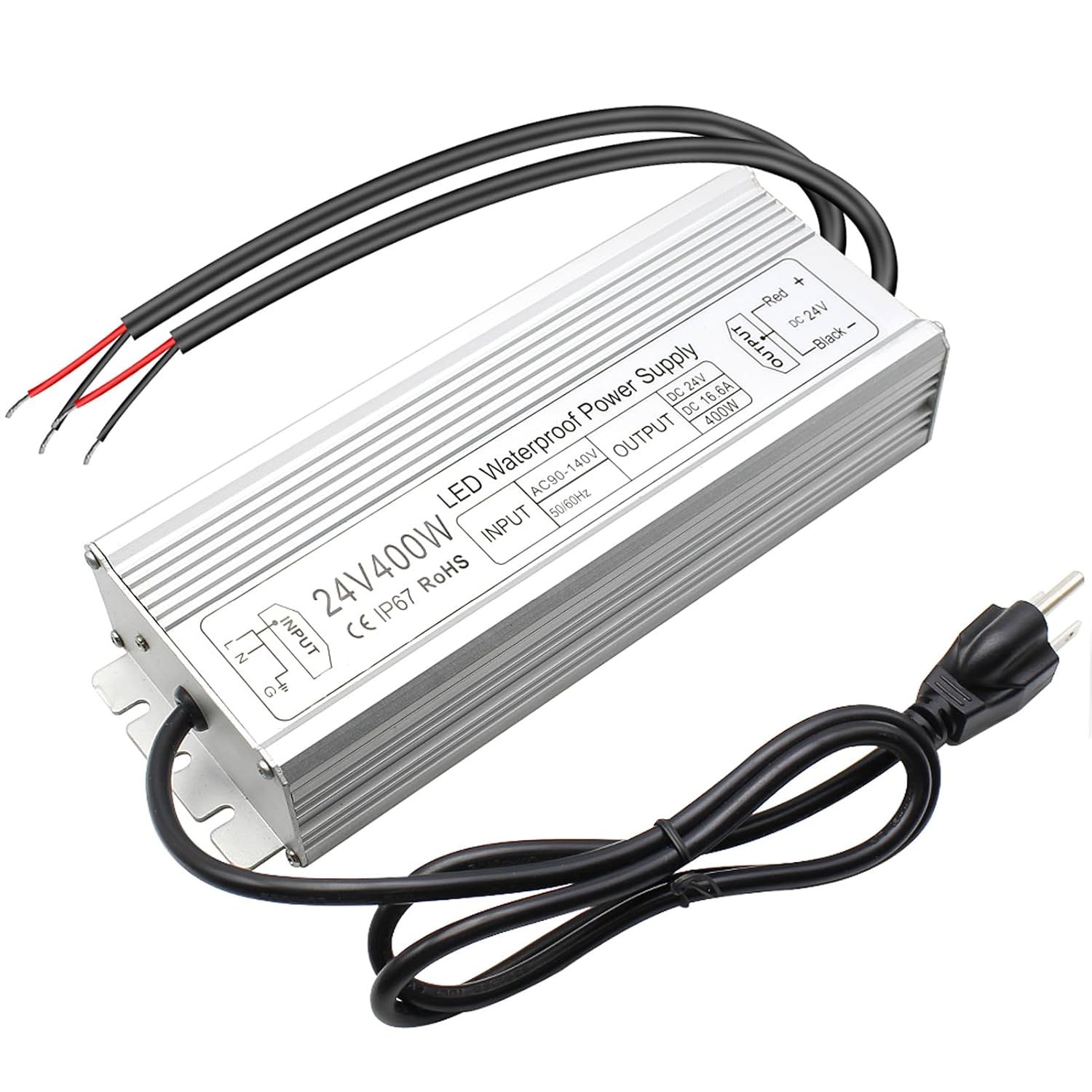 24V 400W LED Power Supply,IP67 Rainproof Waterproof Outdoor Driver, AC 90-140V to DC 24V Transformer