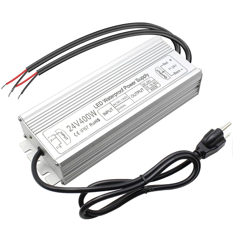 24V 400W LED Power Supply,IP67 Rainproof Waterproof Outdoor Driver, AC 90-140V to DC 24V Transformer