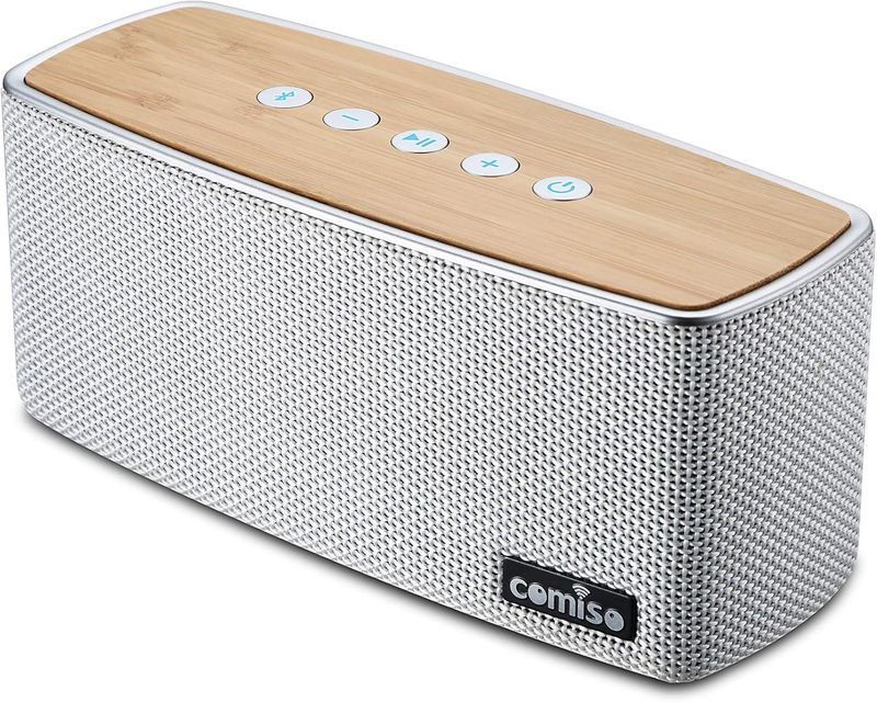 Bluetooth Speakers, Portable Speaker 5.0 with 20W Stereo Sound, Wireless Stereo Pairing, Wood Style