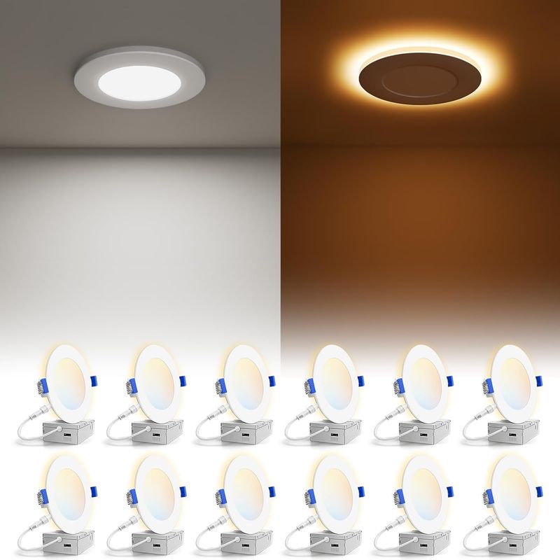 12 Pack 3&quot; 5CCT Recessed Light with Night Light, Canless LED Recessed Lighting 3 inch, 2700K-5000K