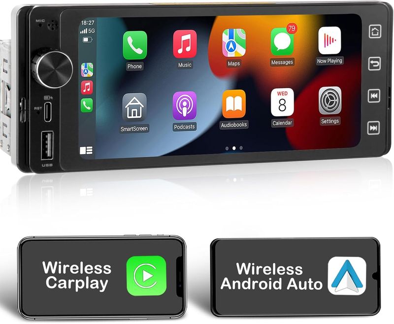 Touchscreen Radio Wireless Apple Car Play Wireless Android Auto, 6.2 in Single Din Car Stereo