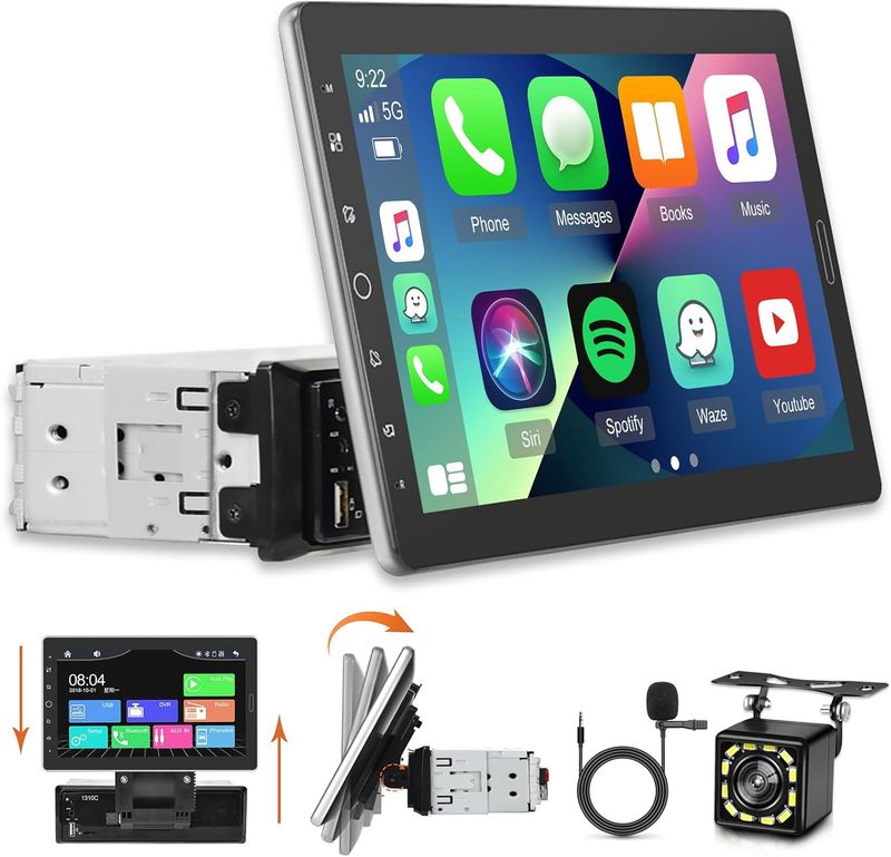 10.1 Inch Car Stereo with CarPlay and Android Auto, Detachable Touch Screen Radio with Mirror