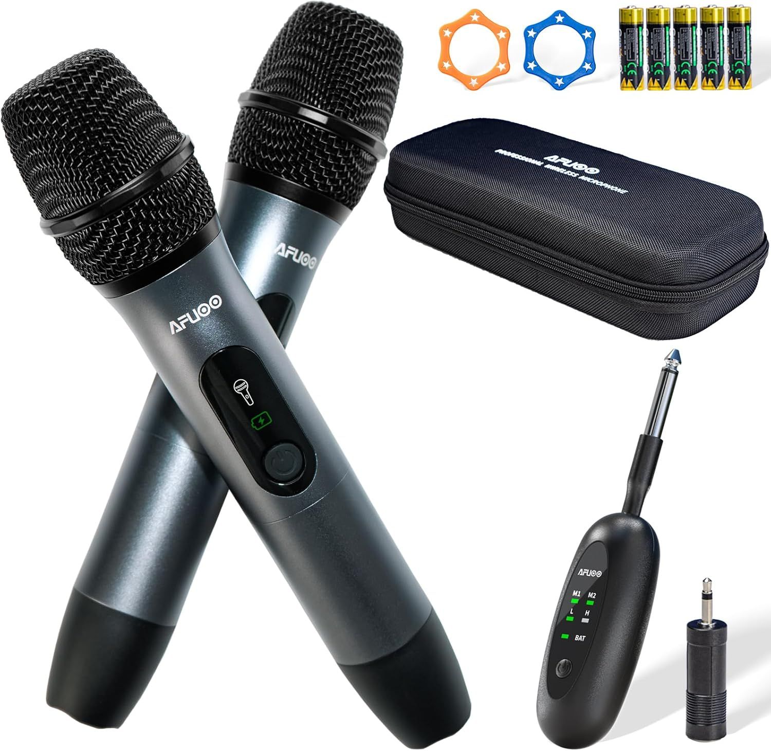 Wireless Microphone Set – 2 Metal Mics + Receiver | Karaoke, PA, Speeches | Navy Blue + Case