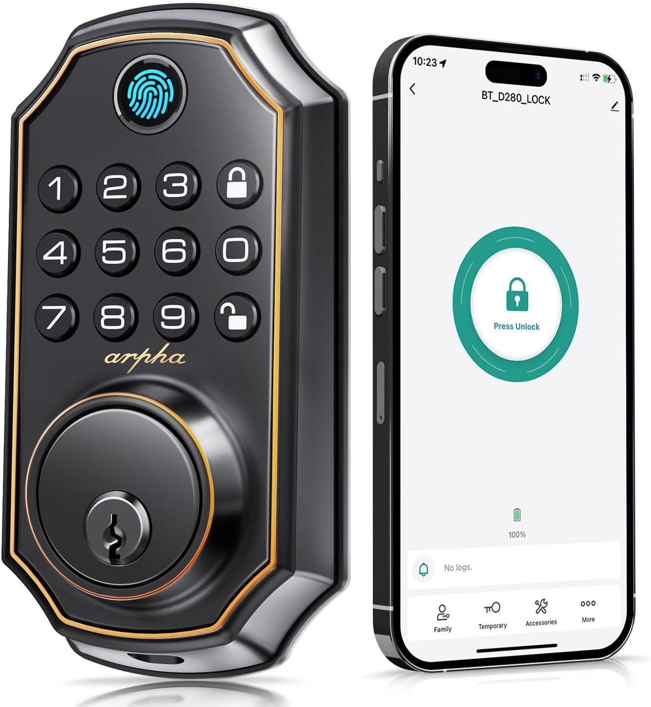 Smart Fingerprint Door Lock -5-in-1 Keyless Entry, Touch &amp; Auto-Lock, Keypad Deadbolt With 2 Keys