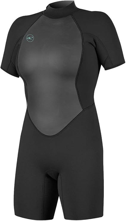 O&#39;Neill Women&#39;s Reactor-2 2mm Back Zip Short Sleeve Spring Wetsuit, Black/Black, Size 6