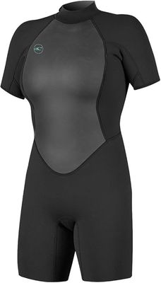 O&#39;Neill Women&#39;s Reactor-2 2mm Back Zip Short Sleeve Spring Wetsuit, Black/Black, Size 6