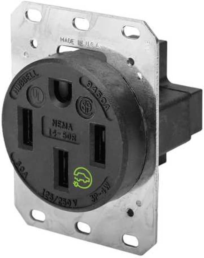 Hubbell HBL9450A Straight Blade Device Receptacle, RTP, Industrial Grade, 3-Pole 4-Wire Grounding