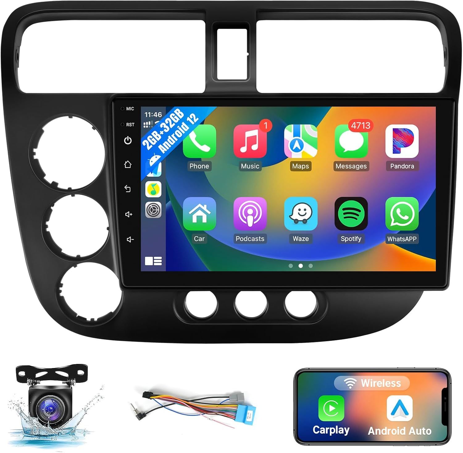 2001-2005 Honda Civic 9&quot; Touch Screen Stereo  Wireless CarPlay &amp; Android Auto &amp; Backup Camera