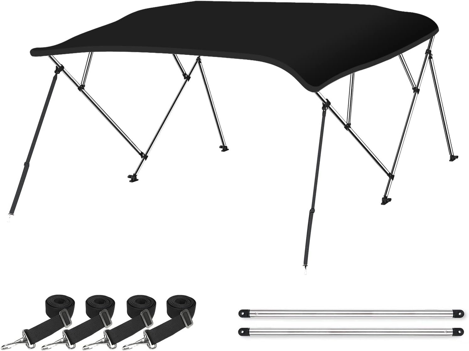Black 3 Bow 6&#39;L x 46&quot; H x 54&quot;-60&quot; W Bimini Top Cover Includes Mounting Hardware&#39;s, Storage Boot