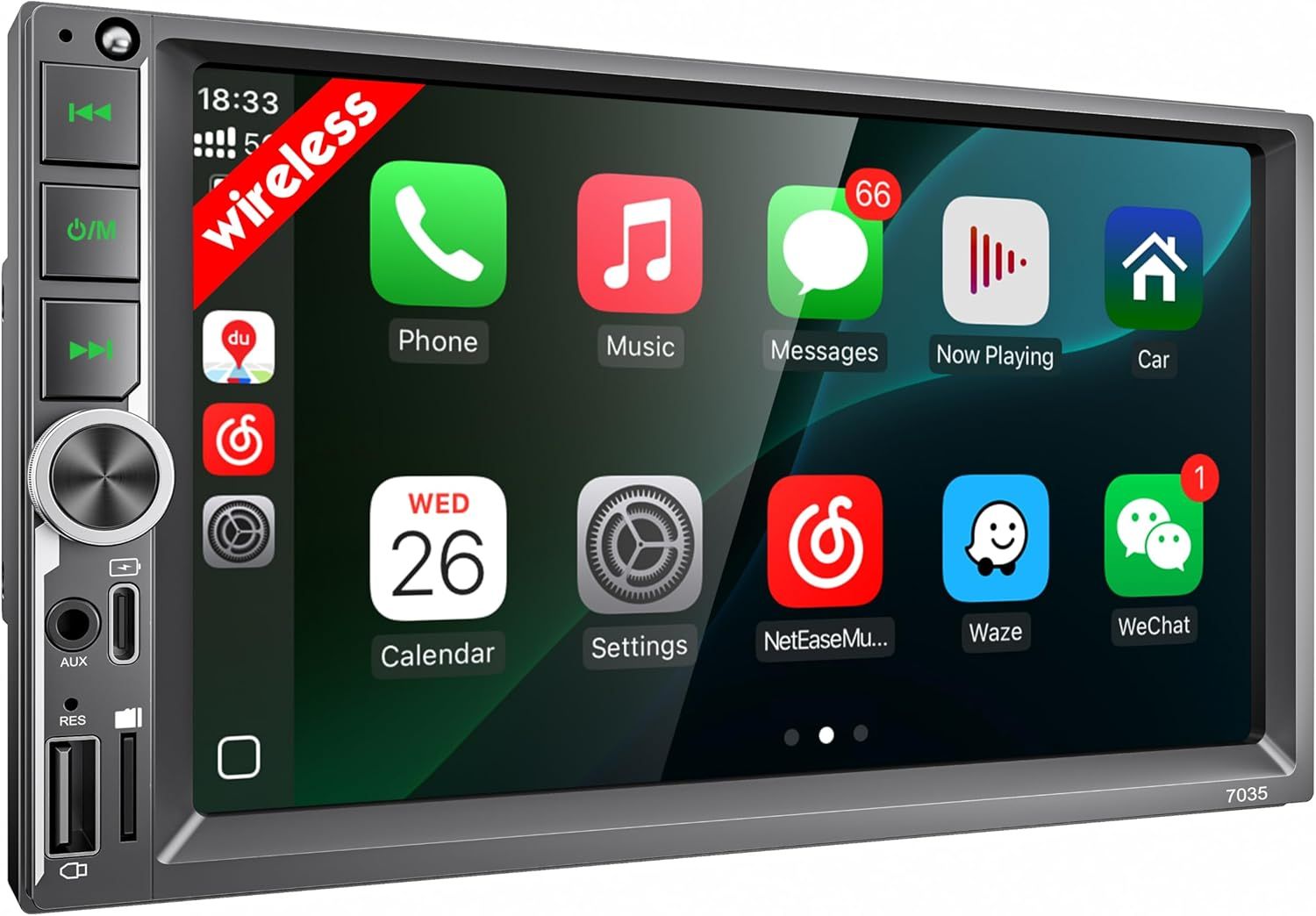 &quot;7” HD Double Din Car Stereo – Wireless CarPlay, Android Auto, Bluetooth, USB-C&quot;