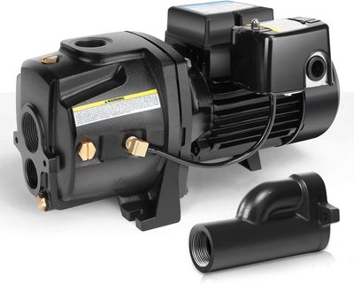 3/4HP Shallow &amp; Deep Well Jet Pump – Ejector Kit, Up to 90ft Depth, Dual Voltage + Pressure Switch