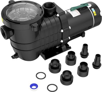 Powerful 2HP Swimming Pool Pump – Above or Inground, Strainer Basket, 6900 GPH, 110/220V