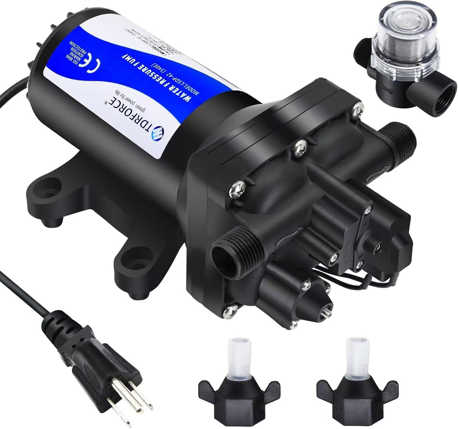 5.5GPM Water Booster Pump, 75 PSI Self-Priming 110V Diaphragm Pump for Boats, Garden Hose, Washdown