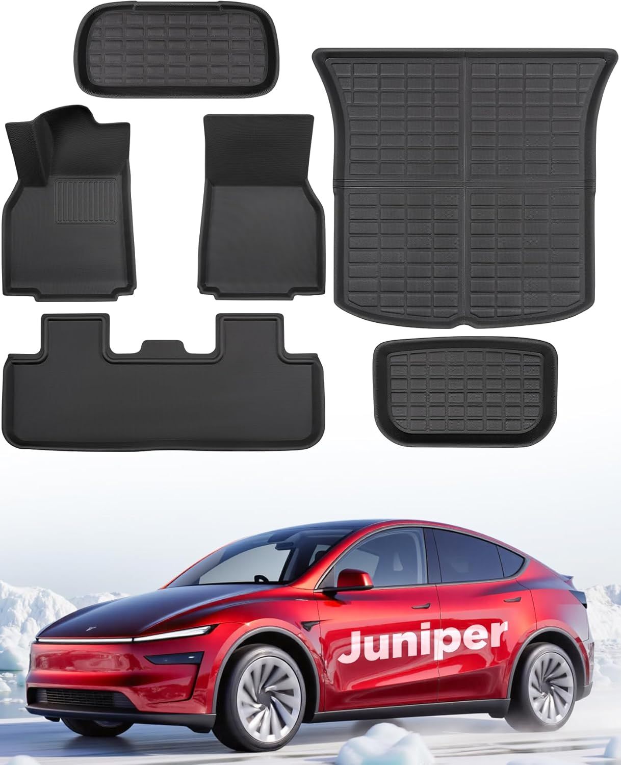 2025-2026 Tesla Model Y Juniper 6-PC All-Weather Floor Mats Full Set- Front, Rear, Cargo Protection